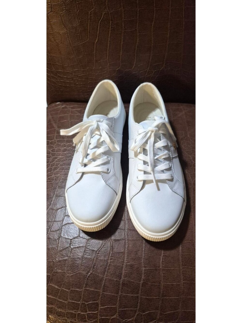 Lauren Ralph Lauren White Lace Up Leather Sneakers with Logo Size 10 NWOB